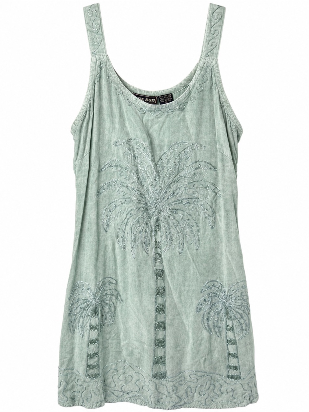 Raya Sun Palm Tree Dress Small Green Embroidered Boho Tropical Y2K Beach Resort
